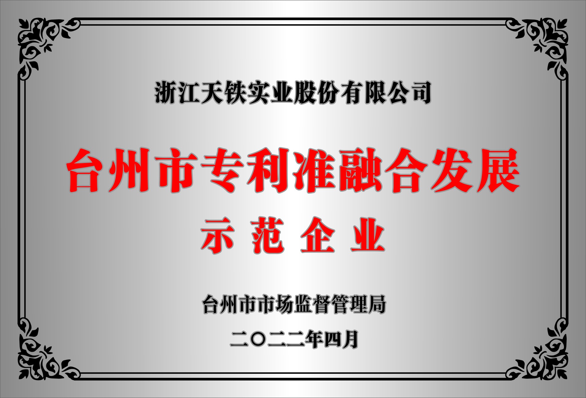 臺州市專利標準融合發展示范企業